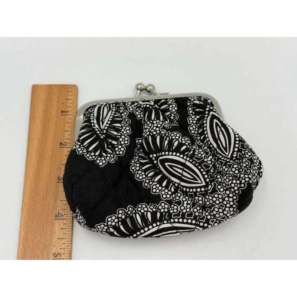Vera Bradley Coin Purse Black White Paisley Kisslock Clasp Pouch